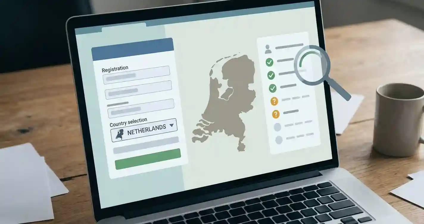 Illustratie van een generiek registratieformulier met Nederlandselectie en een controlelijst