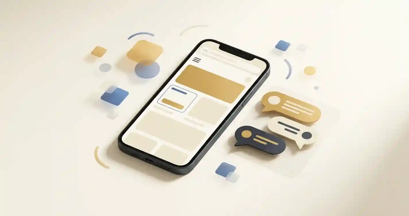 Mobiele browser en generieke support-chat als redactionele illustratie